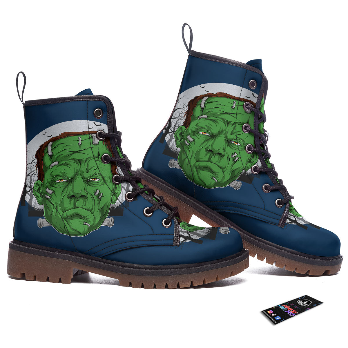Frankenstein Face Halloween Character Print Work Boots-grizzshop