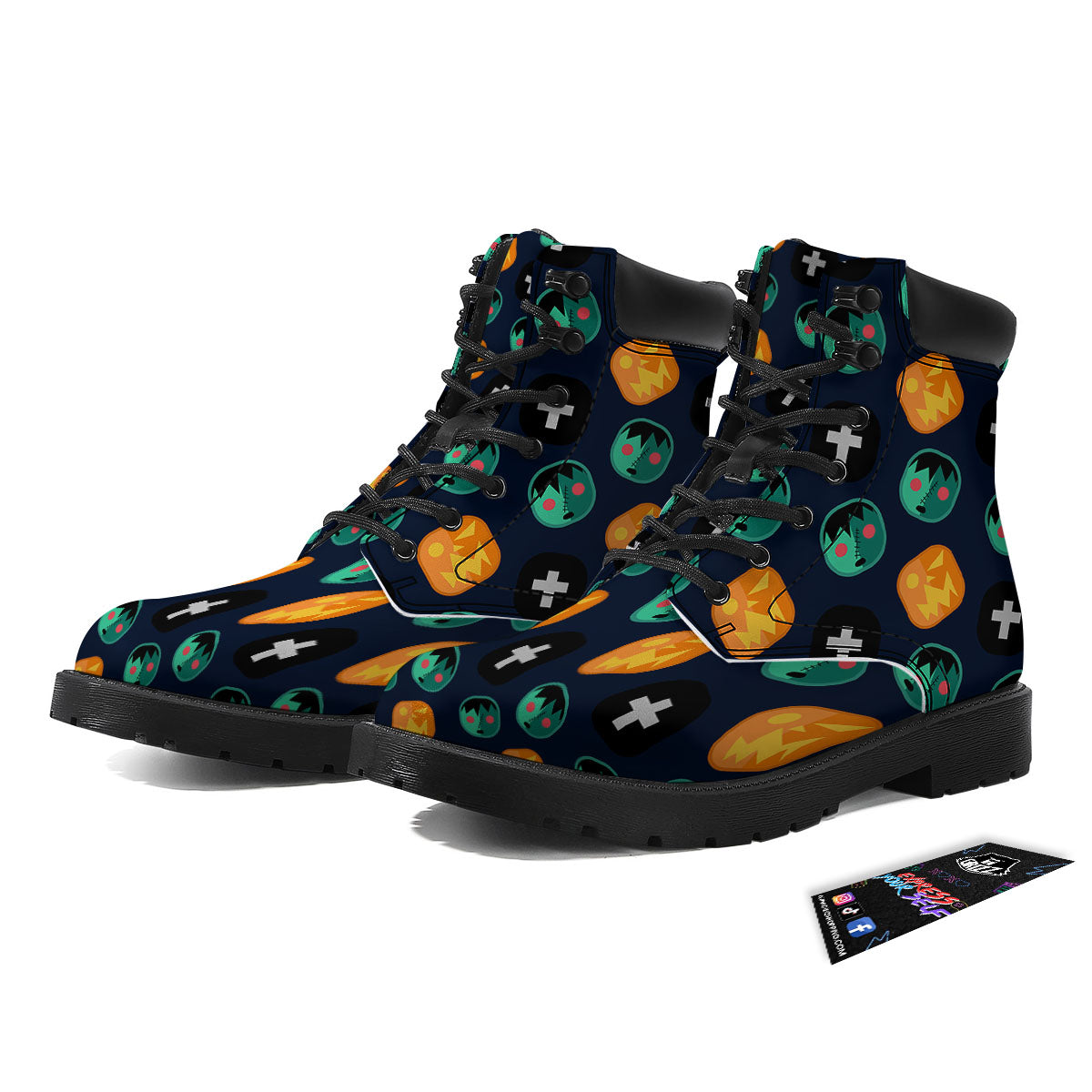 Frankenstein Face Halloween Print Pattern Boots-grizzshop