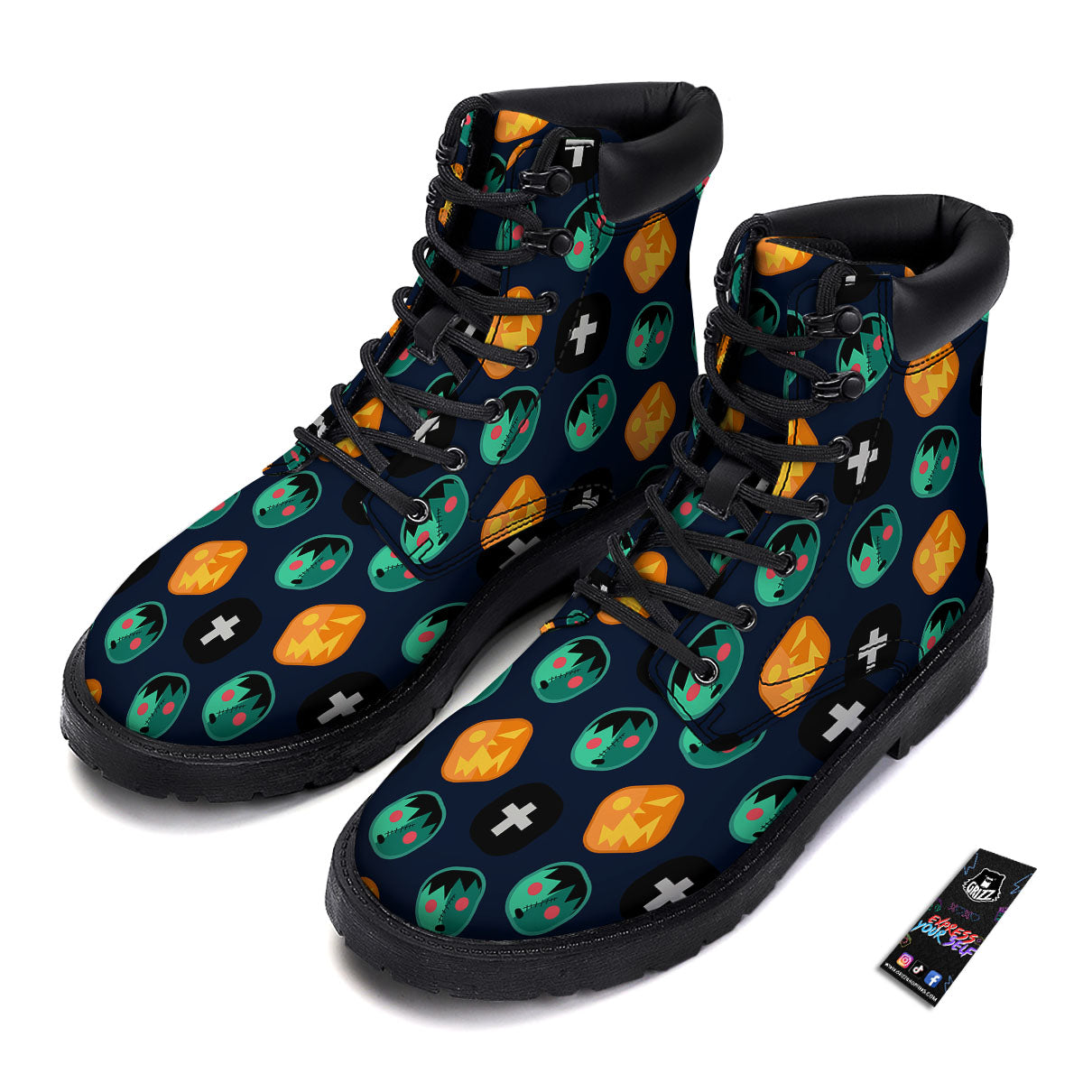 Frankenstein Face Halloween Print Pattern Boots-grizzshop