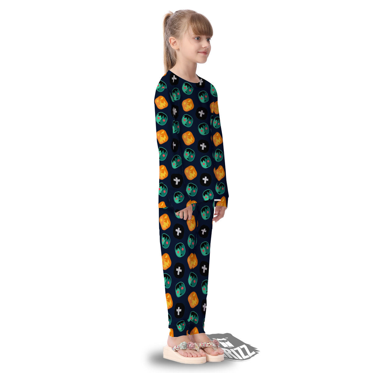 Frankenstein Face Halloween Print Pattern Kid's Pajamas-grizzshop