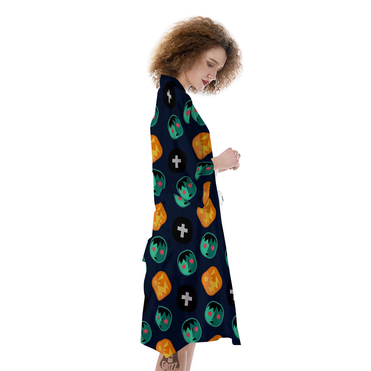 Frankenstein Face Halloween Print Pattern Kimono-grizzshop