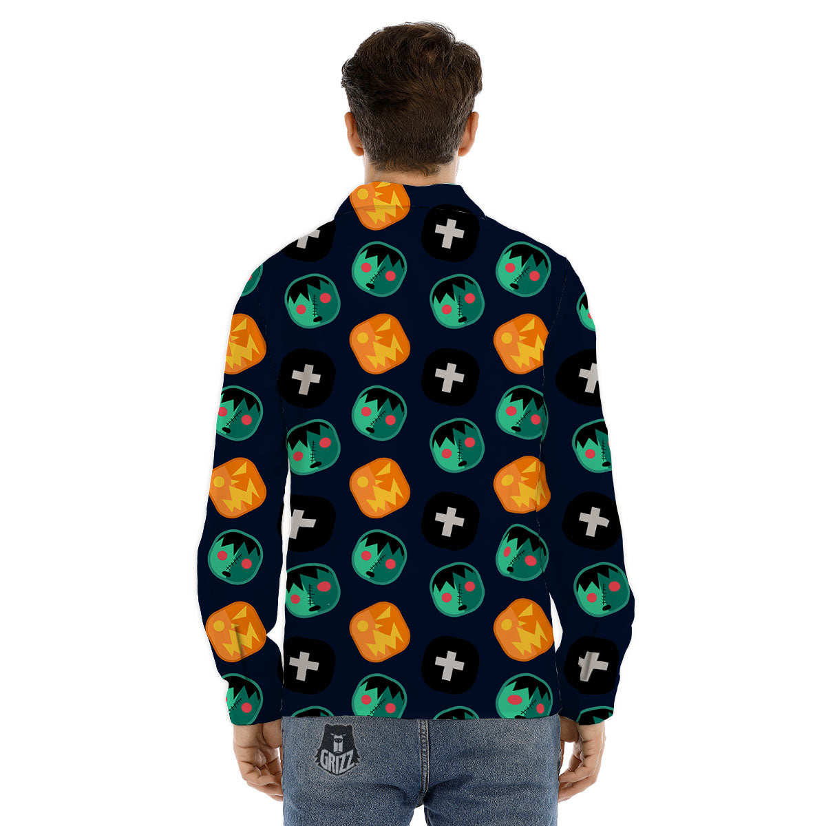 Frankenstein Face Halloween Print Pattern Men's Dress Shirts-grizzshop