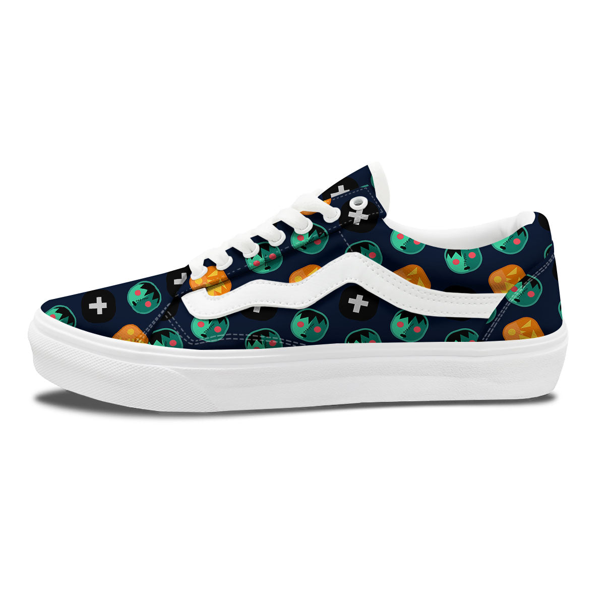 Frankenstein Face Halloween Print Pattern Skate Shoes-grizzshop