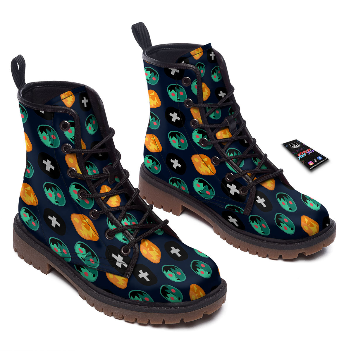 Frankenstein Face Halloween Print Pattern Work Boots-grizzshop