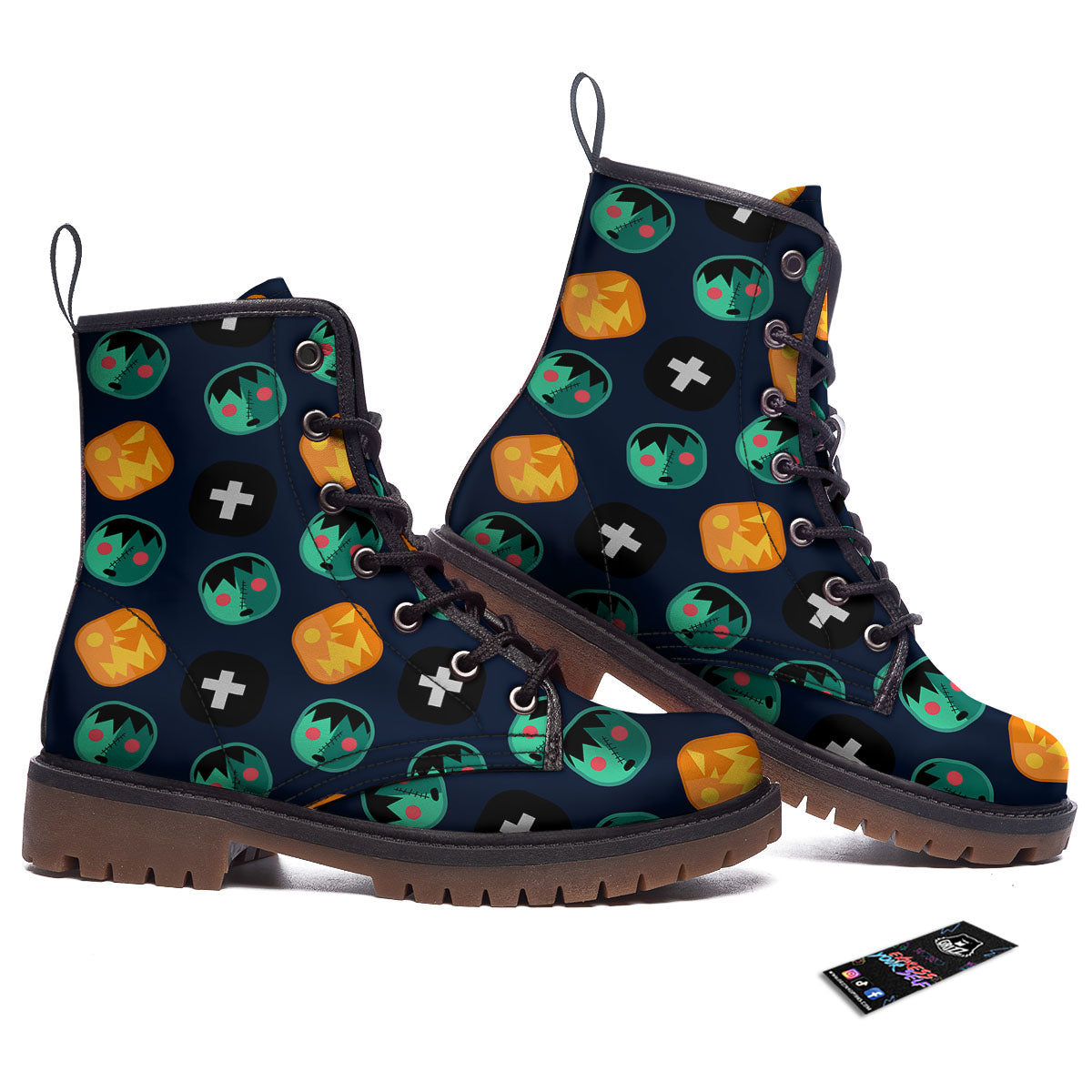 Frankenstein Face Halloween Print Pattern Work Boots-grizzshop