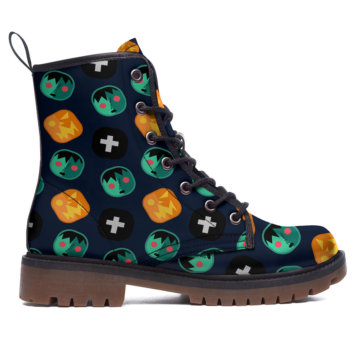 Frankenstein Face Halloween Print Pattern Work Boots-grizzshop