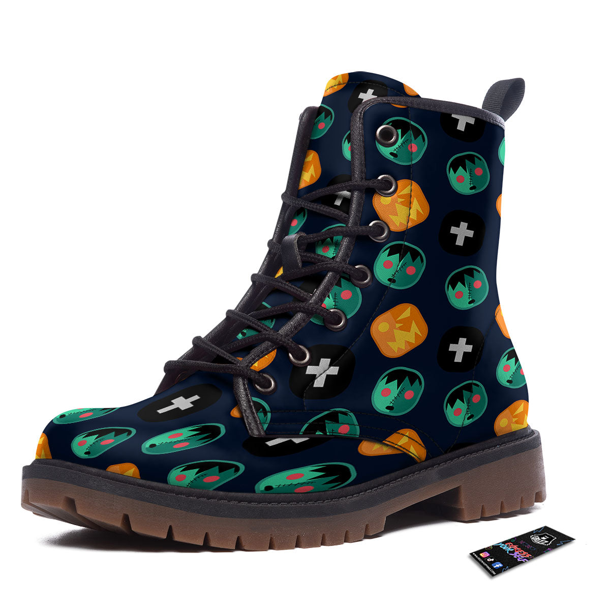 Frankenstein Face Halloween Print Pattern Work Boots-grizzshop