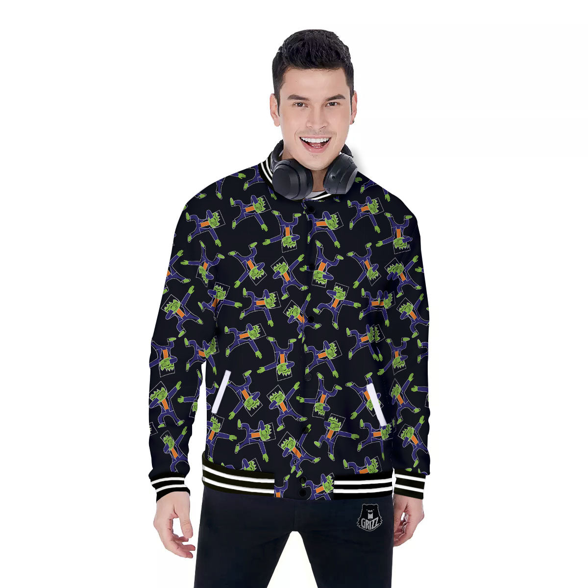 Frankenstein Halloween Print Pattern Baseball Jacket-grizzshop