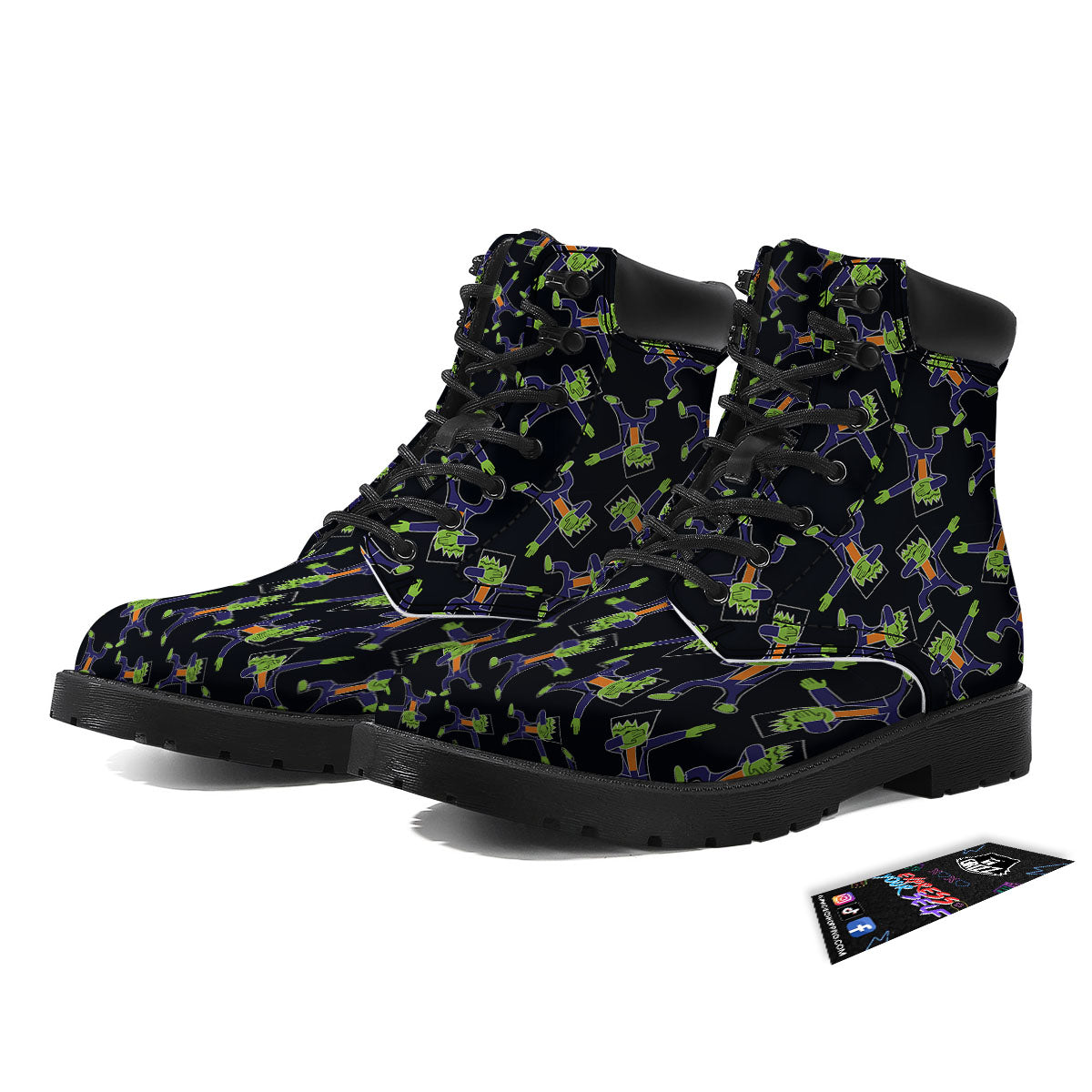Frankenstein Halloween Print Pattern Boots-grizzshop