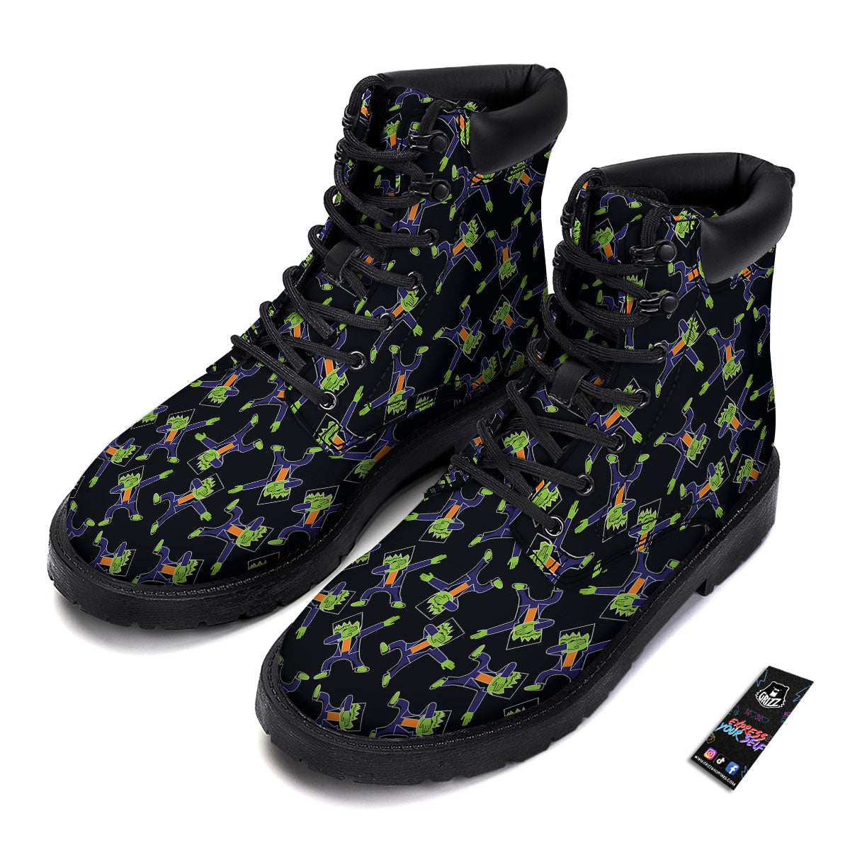 Frankenstein Halloween Print Pattern Boots-grizzshop