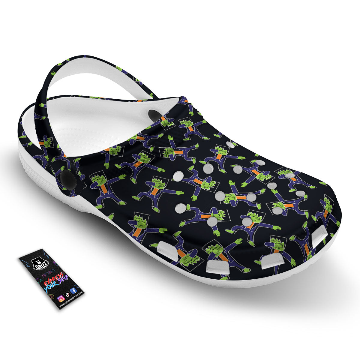 Frankenstein Halloween Print Pattern Clog-grizzshop