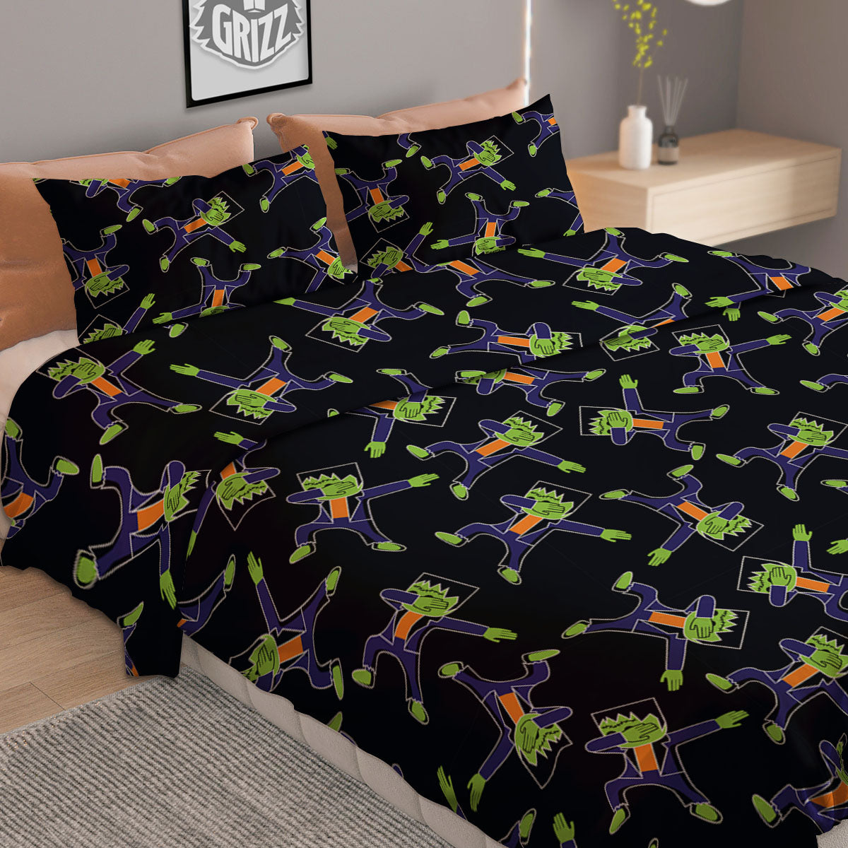 Frankenstein Halloween Print Pattern Duvet Cover Bedding Set