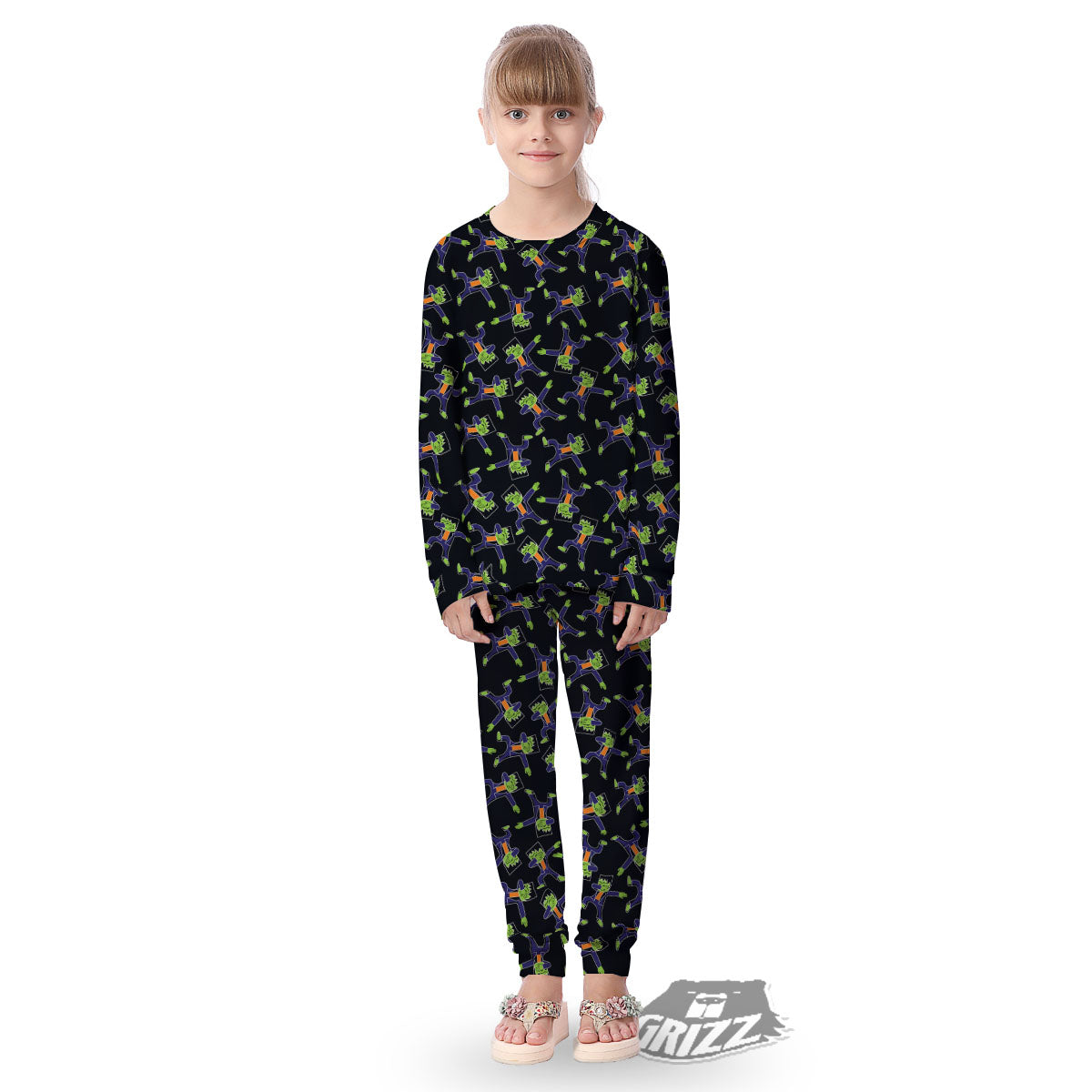 Frankenstein Halloween Print Pattern Kid's Pajamas-grizzshop
