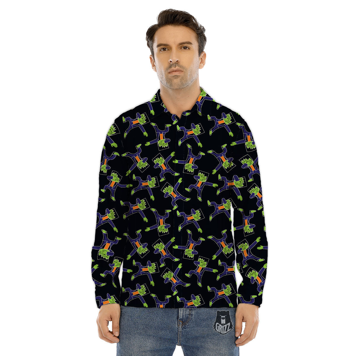 Frankenstein Halloween Print Pattern Men's Dress Shirts-grizzshop