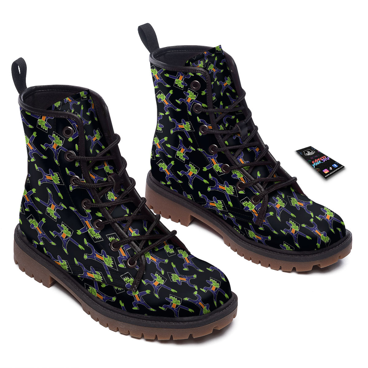 Frankenstein Halloween Print Pattern Work Boots-grizzshop