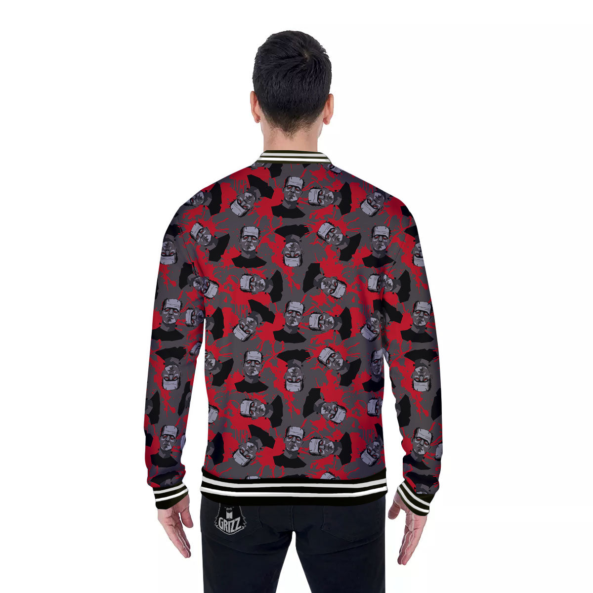 Frankenstein Horror Print Pattern Baseball Jacket-grizzshop