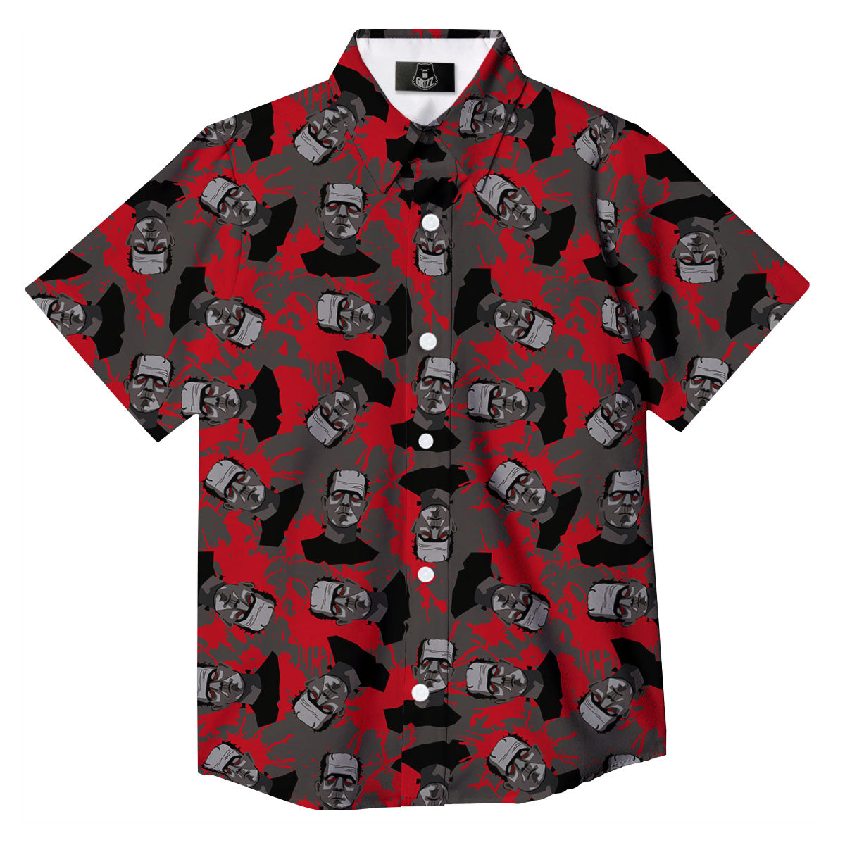 Frankenstein Horror Print Pattern Button Up Shirt-grizzshop