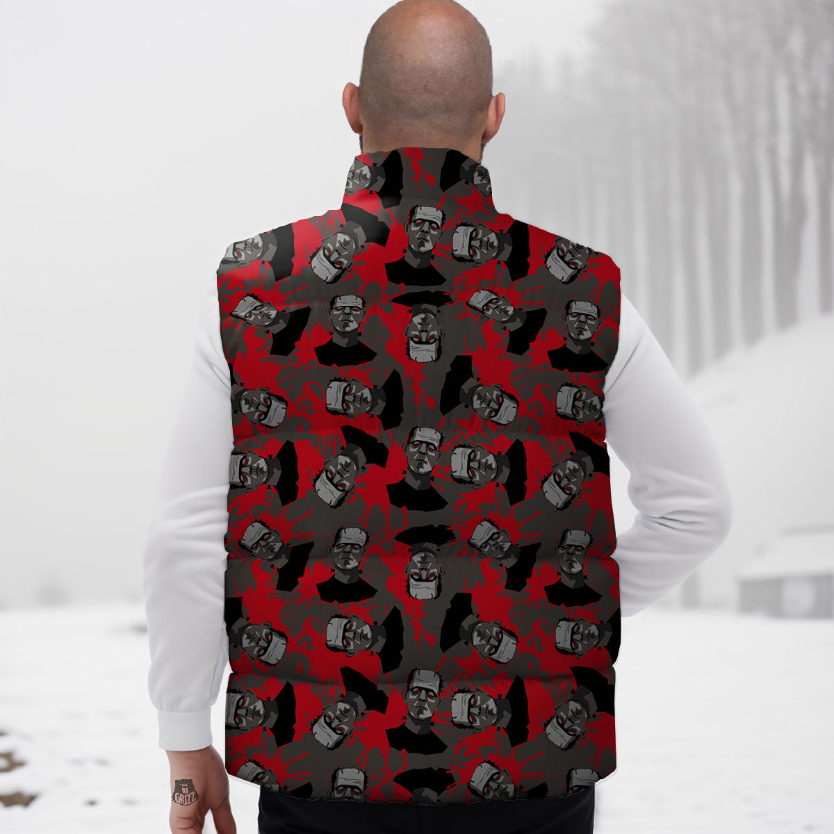 Frankenstein Horror Print Pattern Down Vest-grizzshop