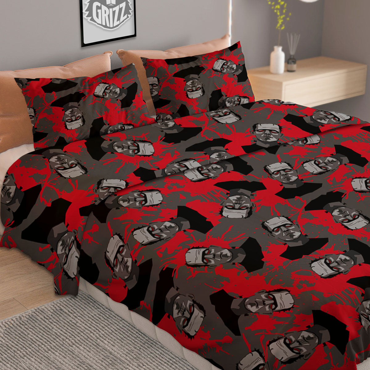 Frankenstein Horror Print Pattern Duvet Cover Bedding Set