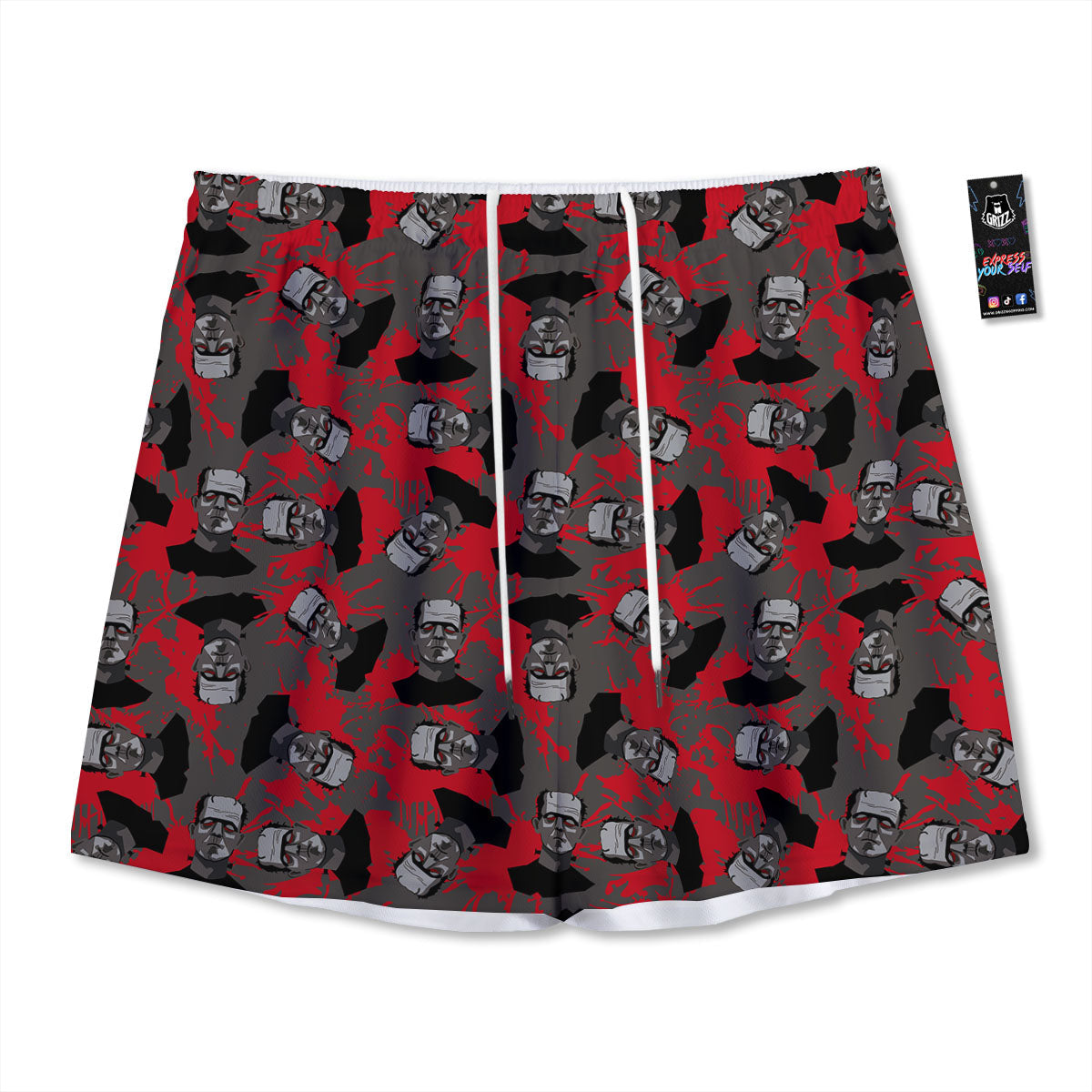 Frankenstein Horror Print Pattern Mesh Shorts-grizzshop