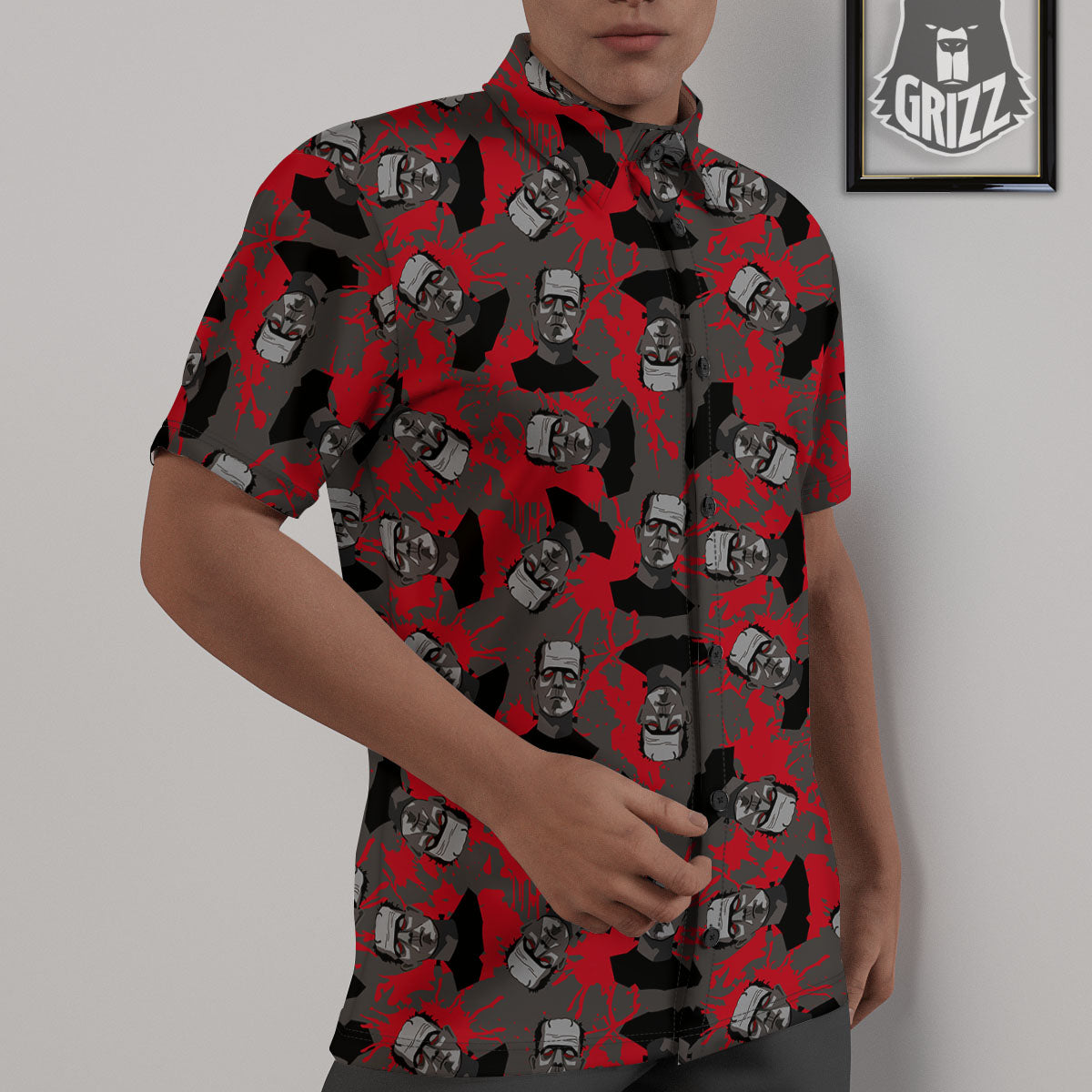 Frankenstein Horror Print Pattern Untucked Shirts-grizzshop