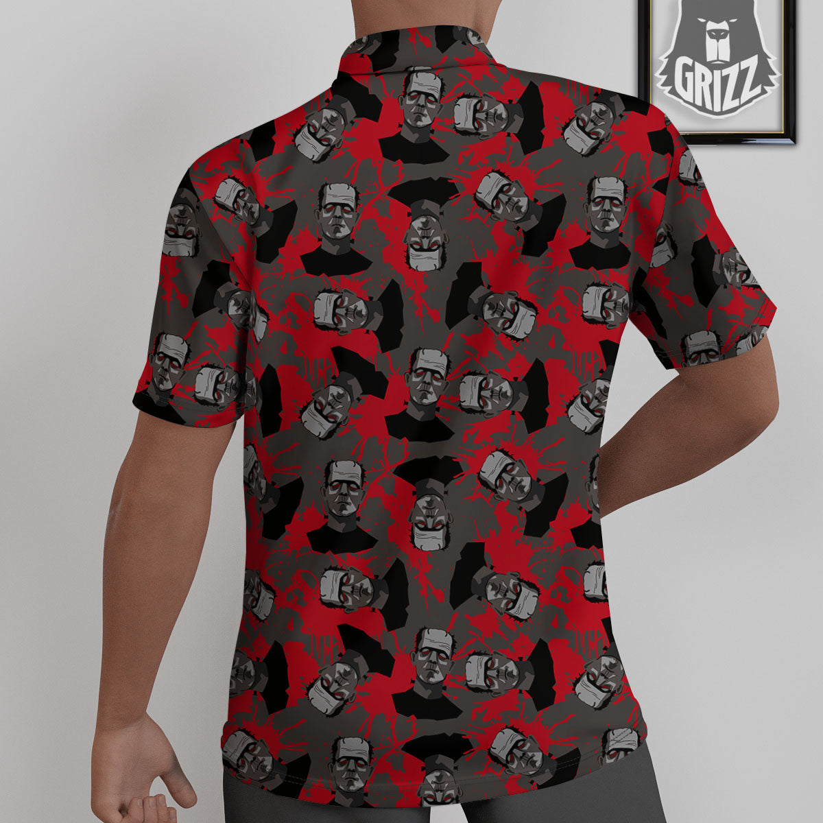 Frankenstein Horror Print Pattern Untucked Shirts-grizzshop