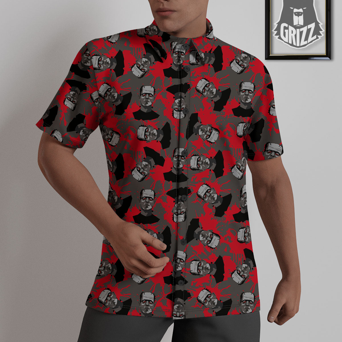 Frankenstein Horror Print Pattern Untucked Shirts-grizzshop