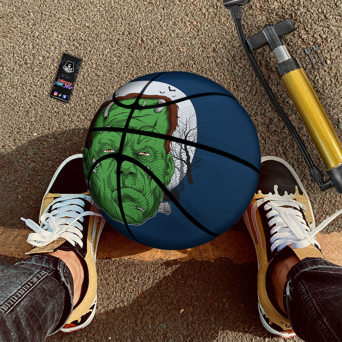 Frankenstein Face Halloween Character Print Basketball