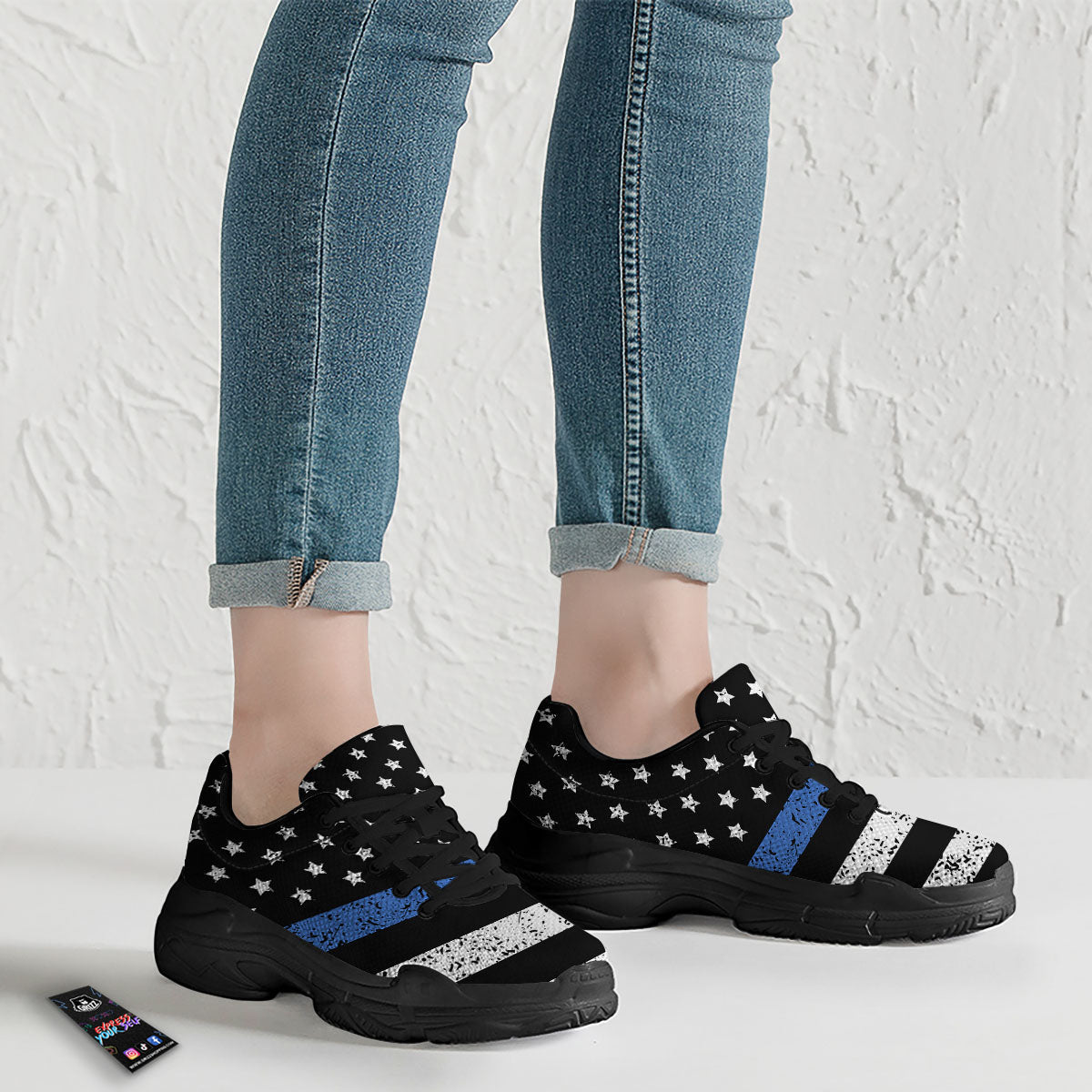 Freedom Life American Flag Print Black Chunky Shoes-grizzshop