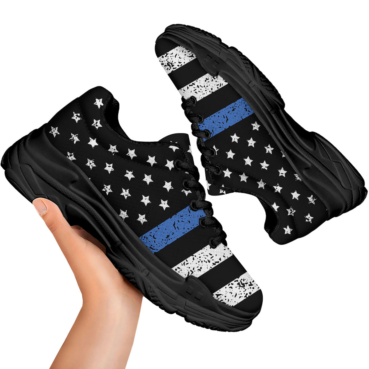 Freedom Life American Flag Print Black Chunky Shoes-grizzshop