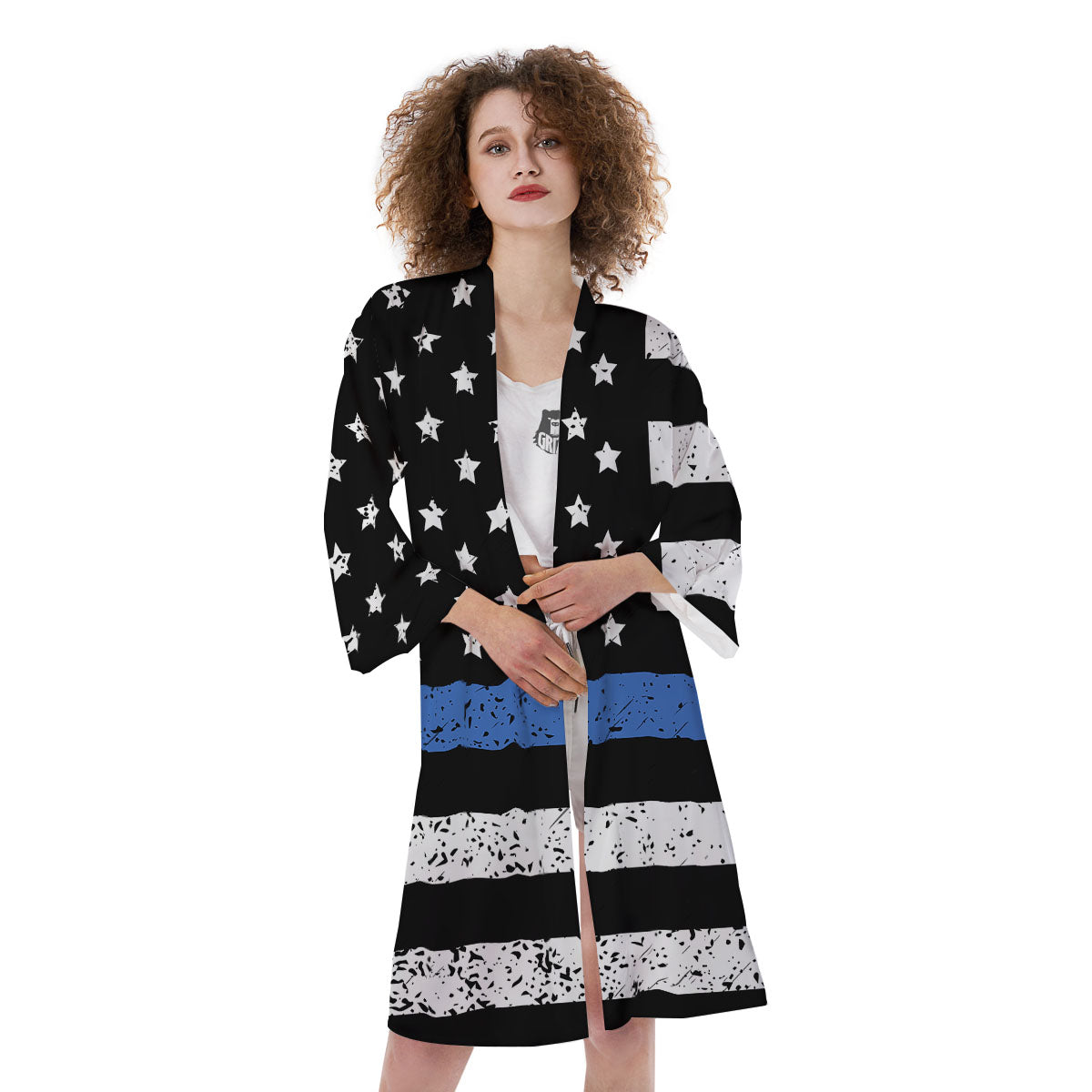 Freedom Life American Flag Print Kimono-grizzshop