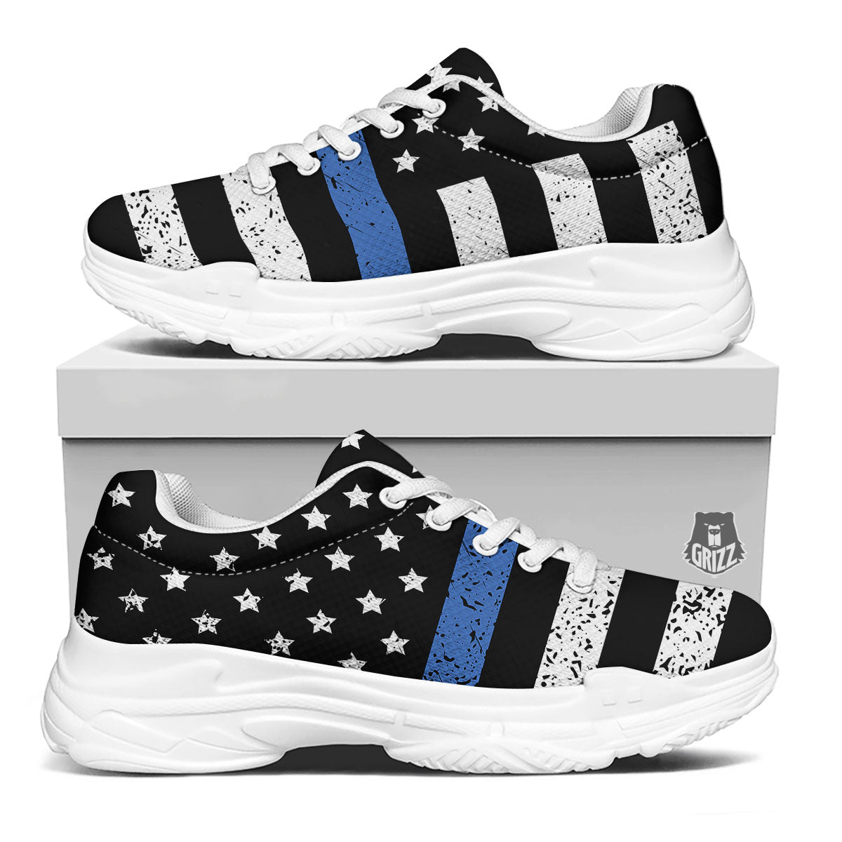 Freedom Life American Flag Print White Chunky Shoes-grizzshop