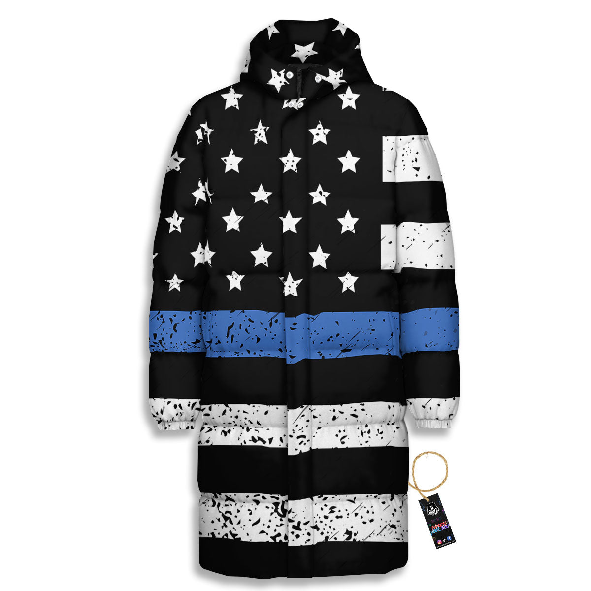 Freedom Life American Flag Print Long Down Jacket