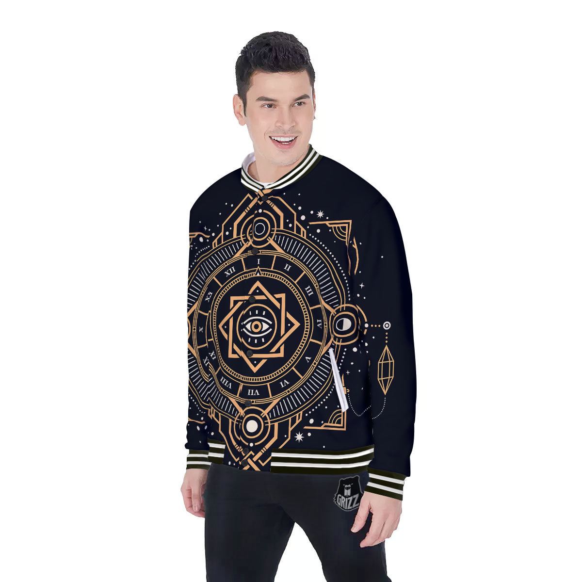 Freemasonry Masonic Eye Print Baseball Jacket-grizzshop