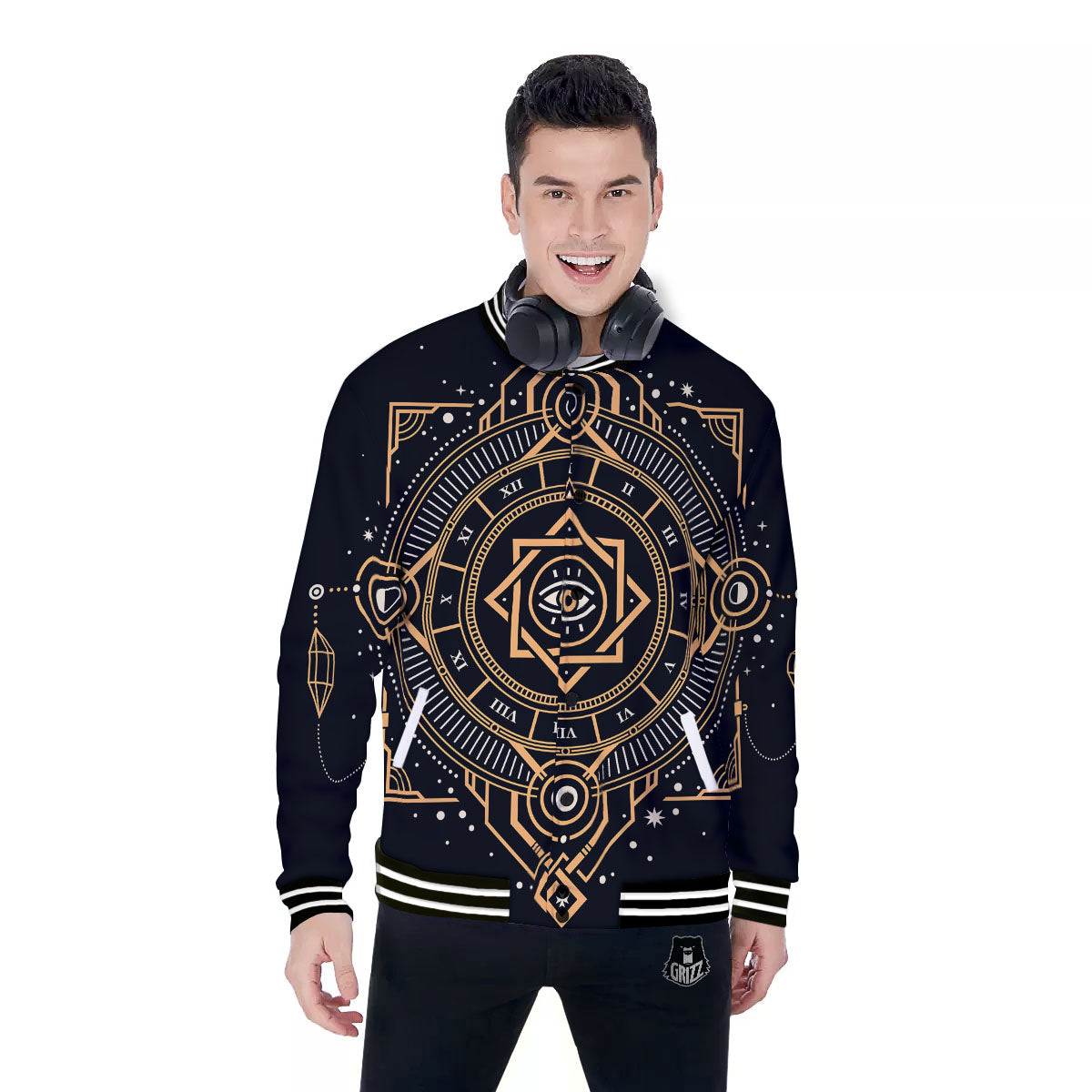 Freemasonry Masonic Eye Print Baseball Jacket-grizzshop