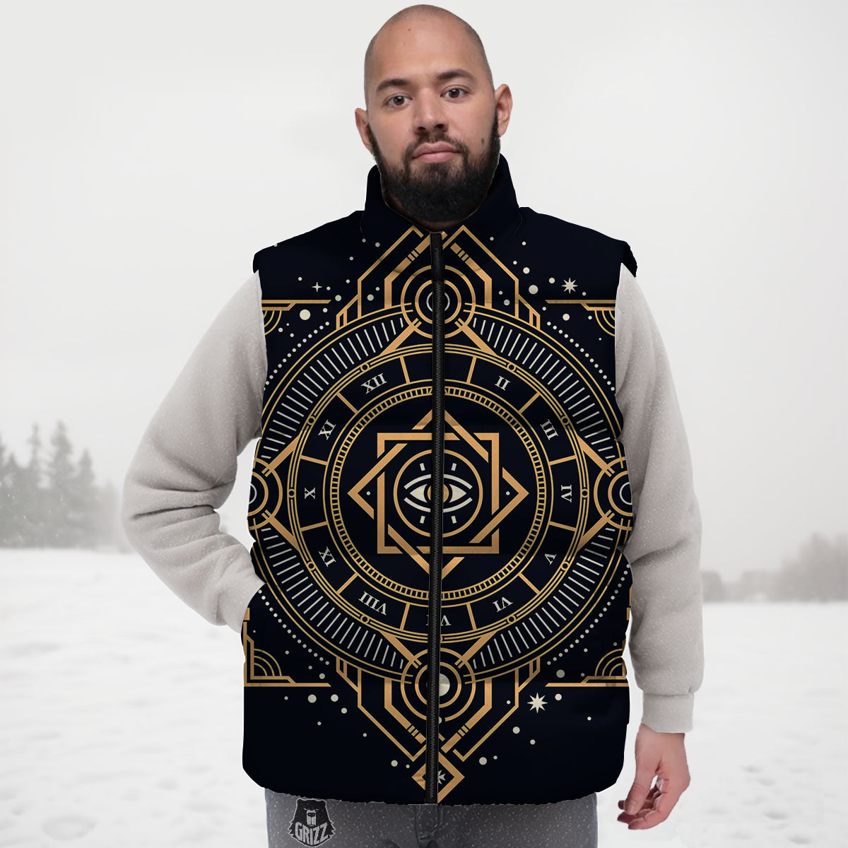 Freemasonry Masonic Eye Print Down Vest
