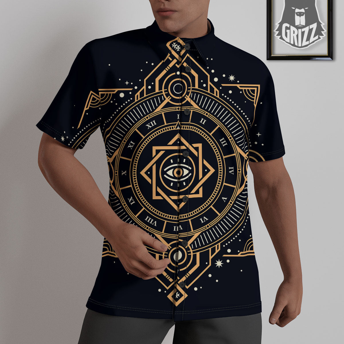 Freemasonry Masonic Eye Print Untucked Shirts-grizzshop