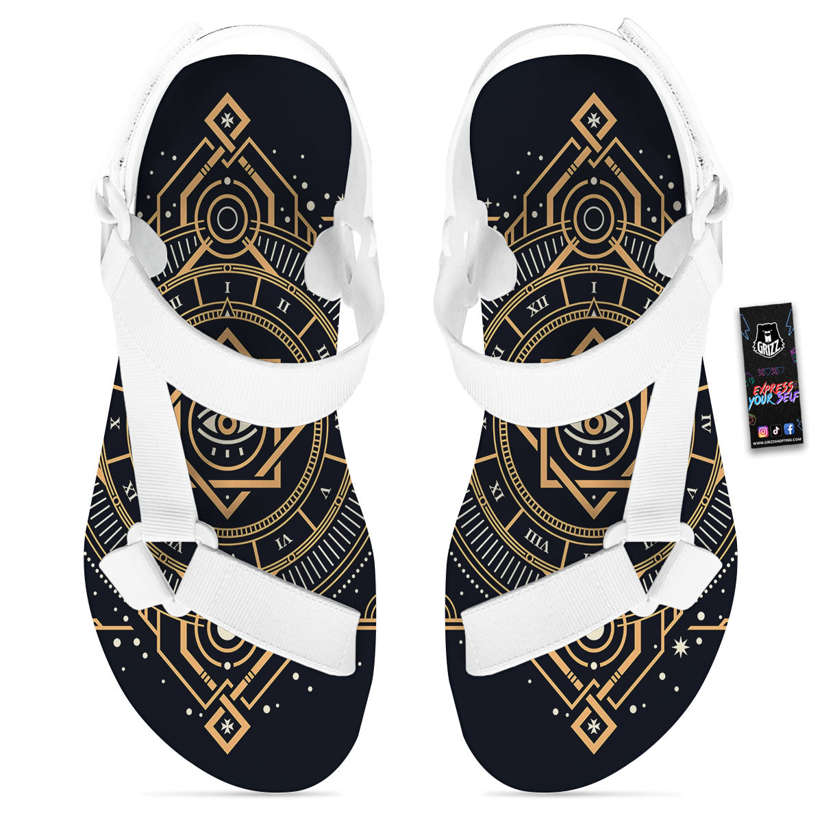 Freemasonry Masonic Eye Print White Open Toe Sandals-grizzshop