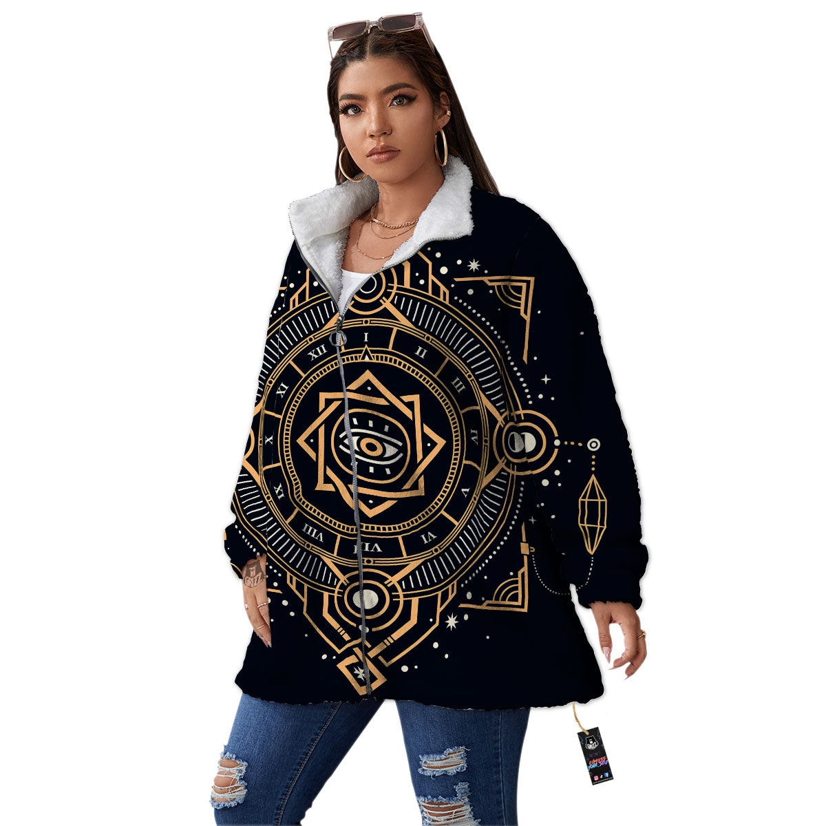 Freemasonry Masonic Eye Print Women's Sherpa Jacket-grizzshop