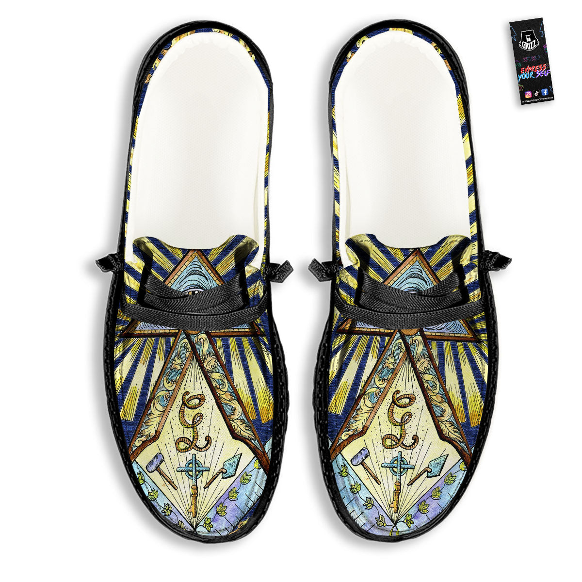 Freemasonry Masonic Vintage Print Black Loafers-grizzshop