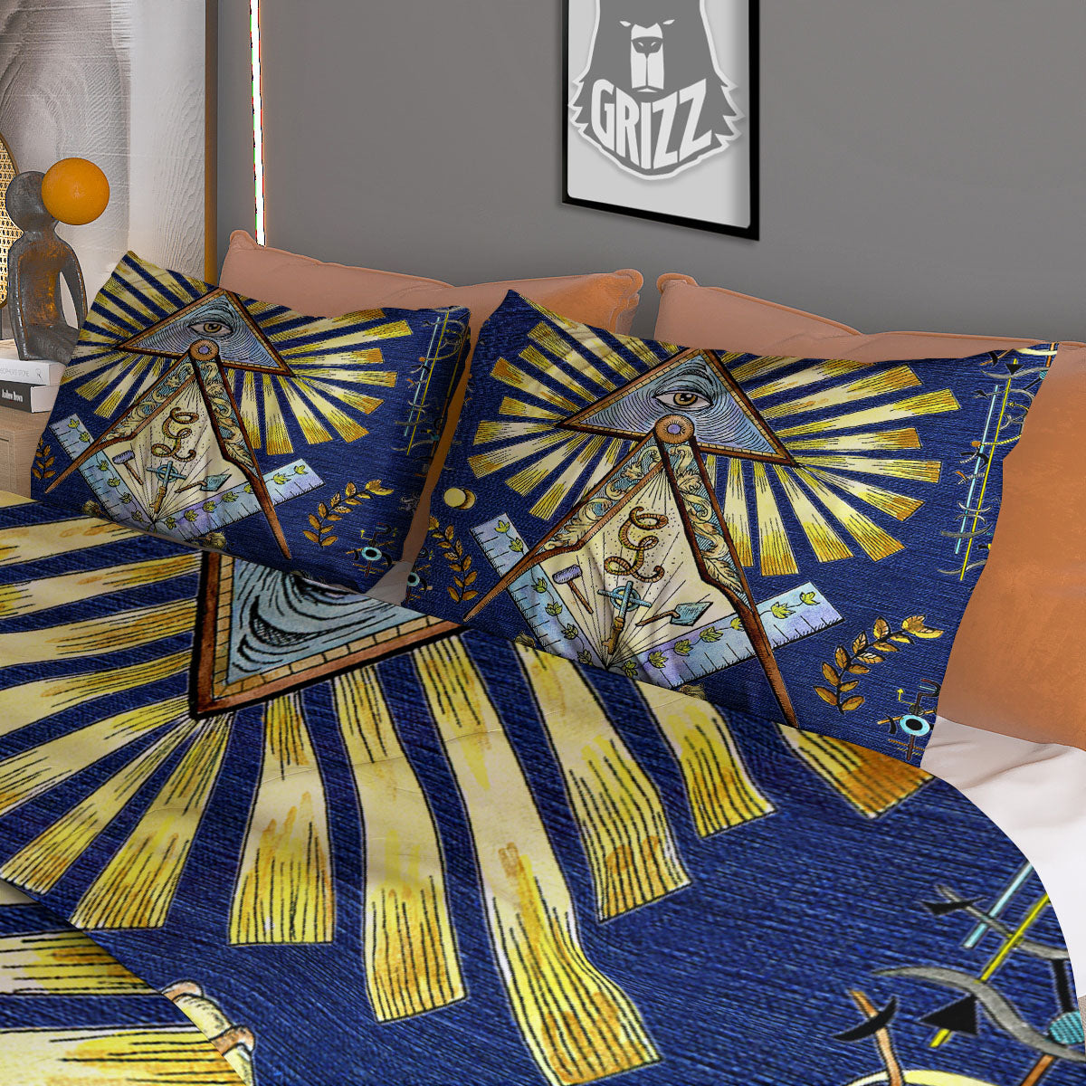 Freemasonry Masonic Vintage Print Duvet Cover Bedding Set
