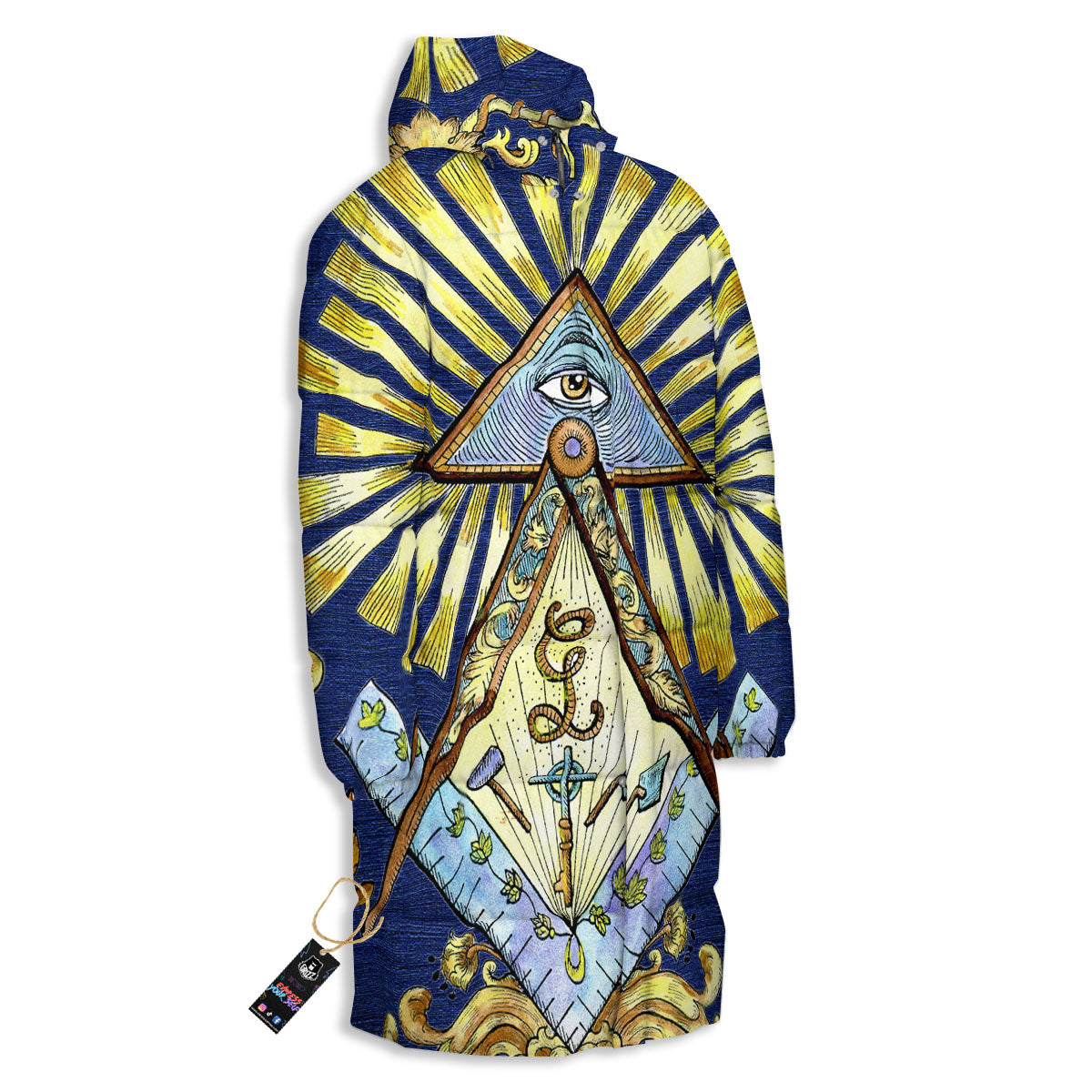 Freemasonry Masonic Vintage Print Long Down Jacket-grizzshop