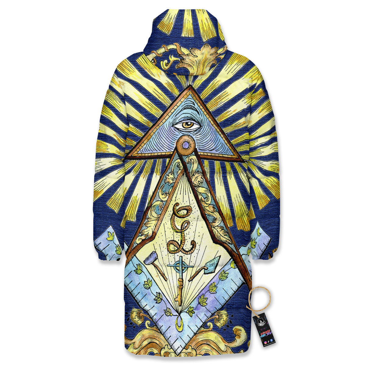 Freemasonry Masonic Vintage Print Long Down Jacket-grizzshop