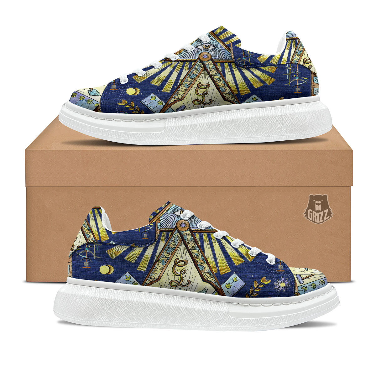 Freemasonry Masonic Vintage Print Platform Shoes-grizzshop