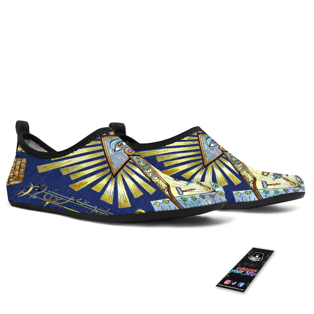 Freemasonry Masonic Vintage Print Water Shoes-grizzshop