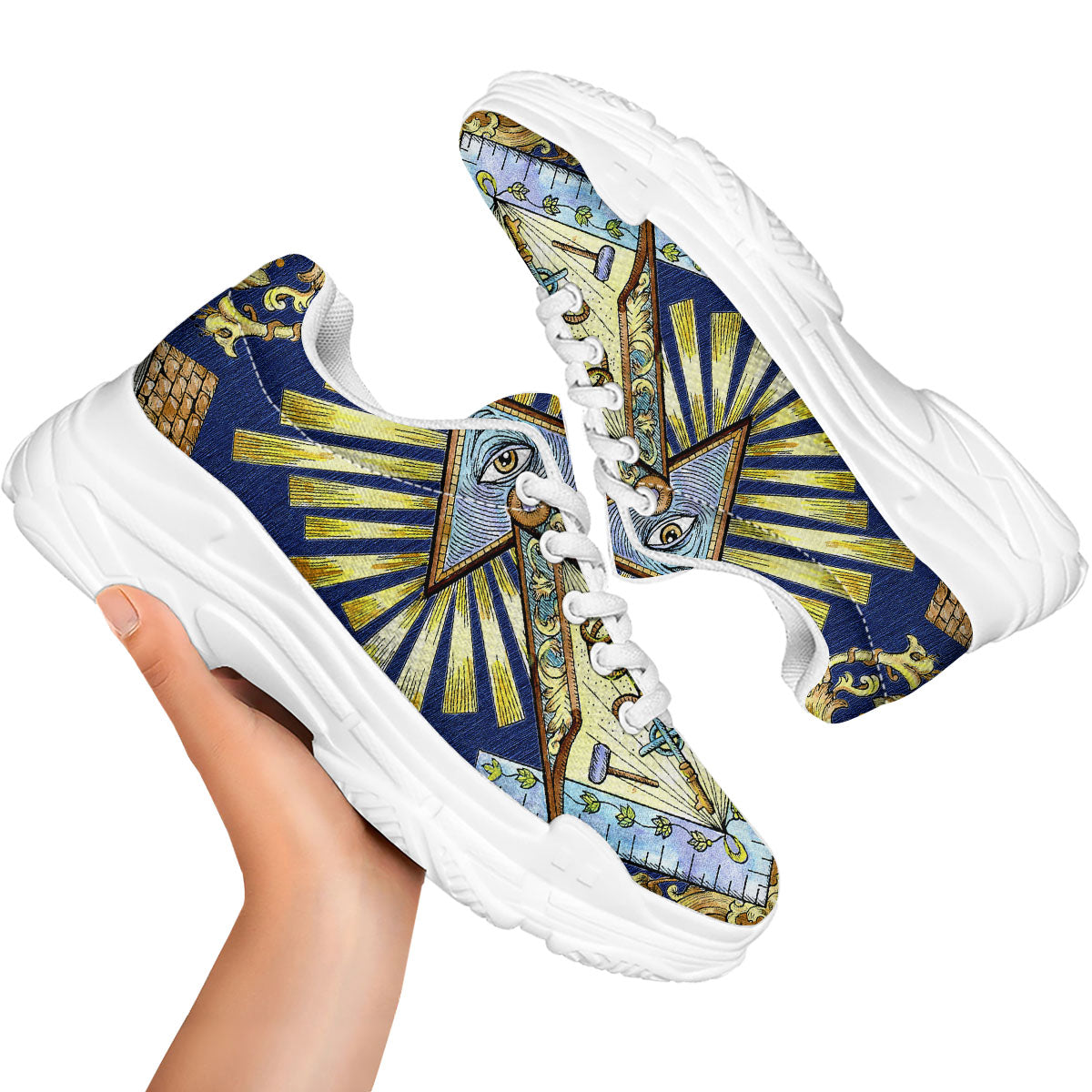 Freemasonry Masonic Vintage Print White Chunky Shoes-grizzshop