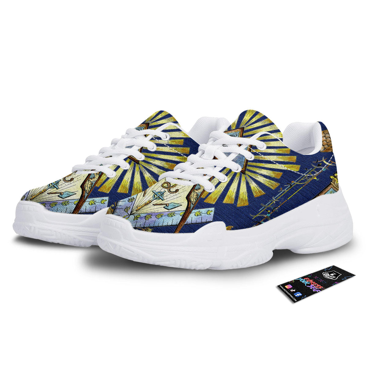 Freemasonry Masonic Vintage Print White Chunky Shoes-grizzshop