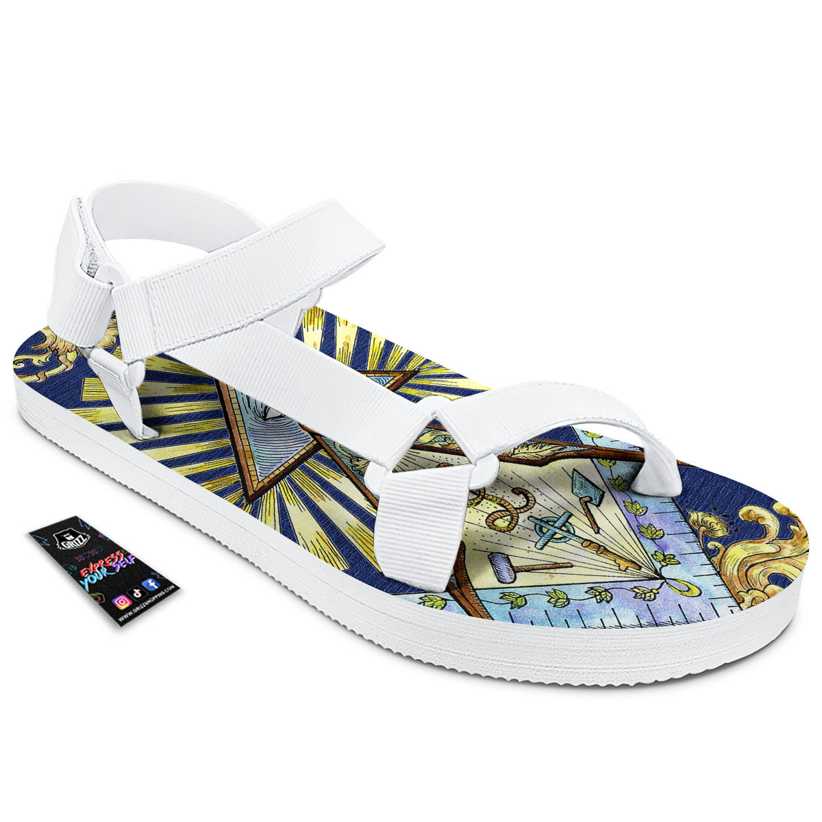 Freemasonry Masonic Vintage Print White Open Toe Sandals-grizzshop
