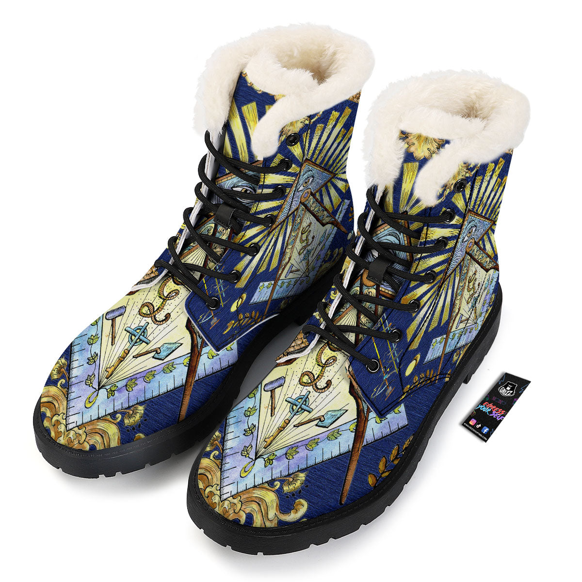 Freemasonry Masonic Vintage Print Winter Boots-grizzshop