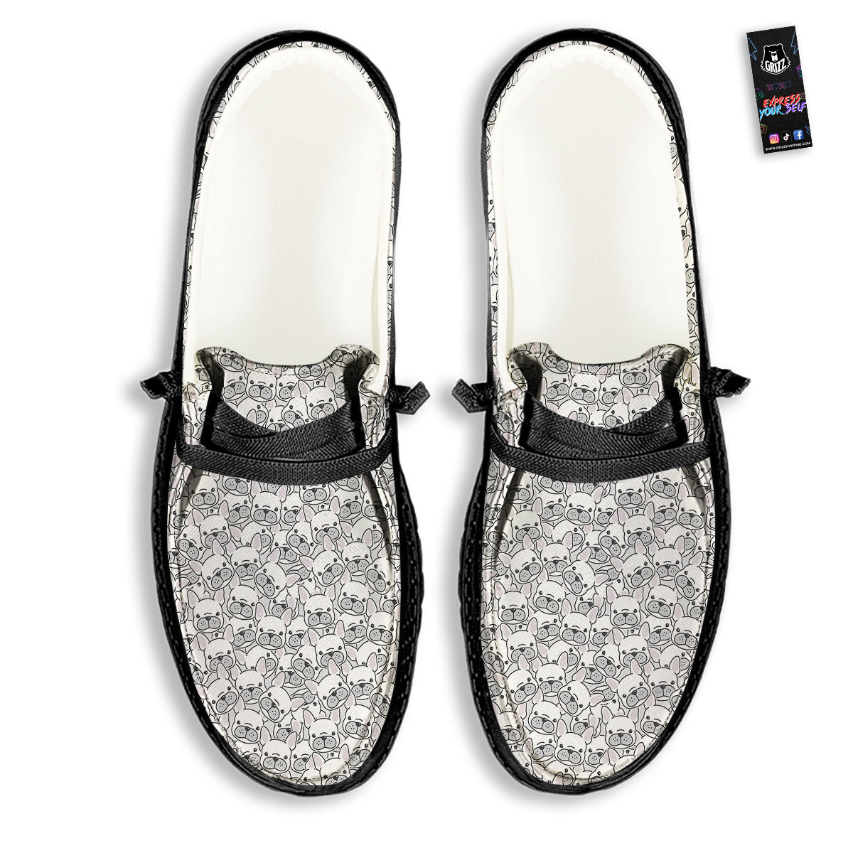 French Bulldog Cartoon Print Pattern Black Loafers-grizzshop